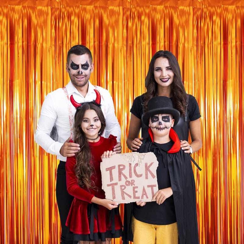 GOER 3.2 ft x 8.2 ft Metallic Tinsel Foil Fringe Curtains Party Photo Backdrop Party Streamers for Birthday,Graduation,New Year Eve Decorations Wedding Decor (4 Packs,Orange) - Image 2